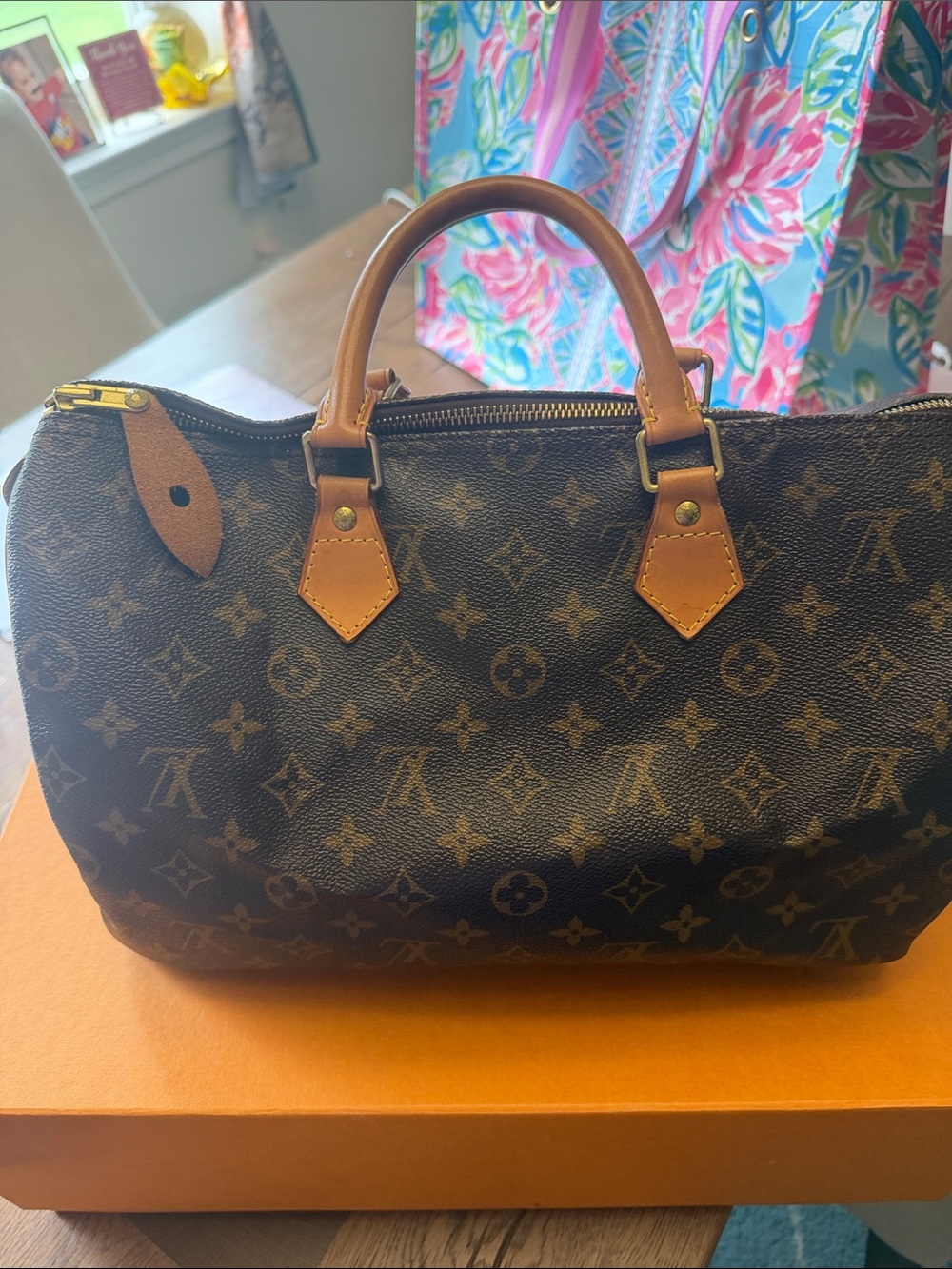 Louis Vuitton Monogram Canvas Brown Satchel with Tan Trim